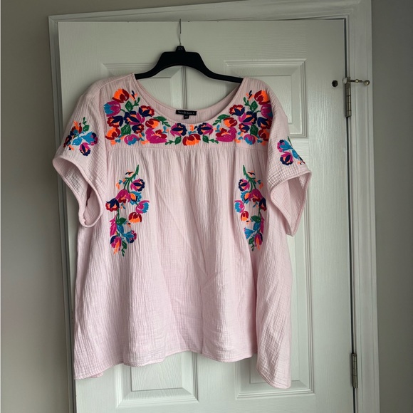Embroidered Floral Women's Blouse in Light Pink - Picture 1 of 3